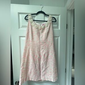 Lilly Pulitzer pink and white dress with pearl accent!